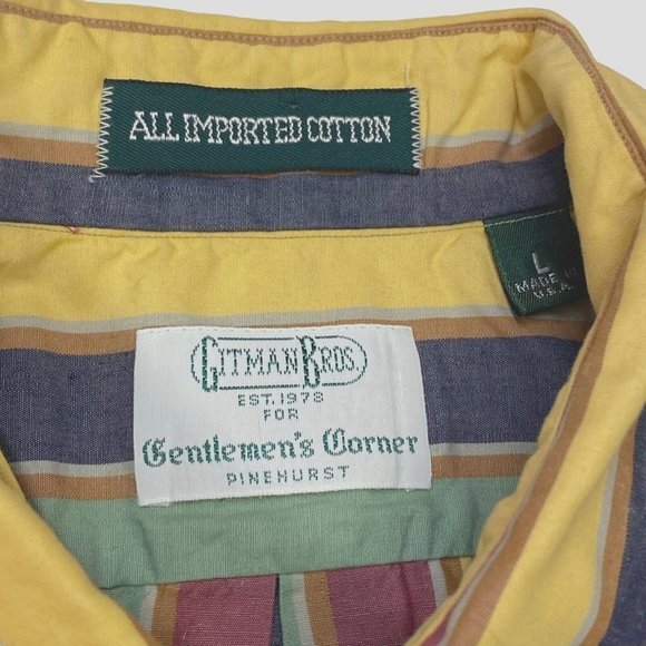 Vintage Gitman Bros Shirt Mens Large Yellow Striped Button Up Short Sleeve USA - Picture 4 of 7